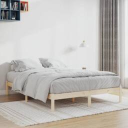 Berkfield Home Beautiful Bed Frame without Mattress 152x203 cm Solid Wood Pine Queen in Light Tan - thumbnail 2