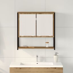 Berkfield Home Bathroom Mirror Cabinet Artisan Oak 60x16x60 cm Engineered Wood in Brown - Size: 60 x 16 x 60 cm - thumbnail 4