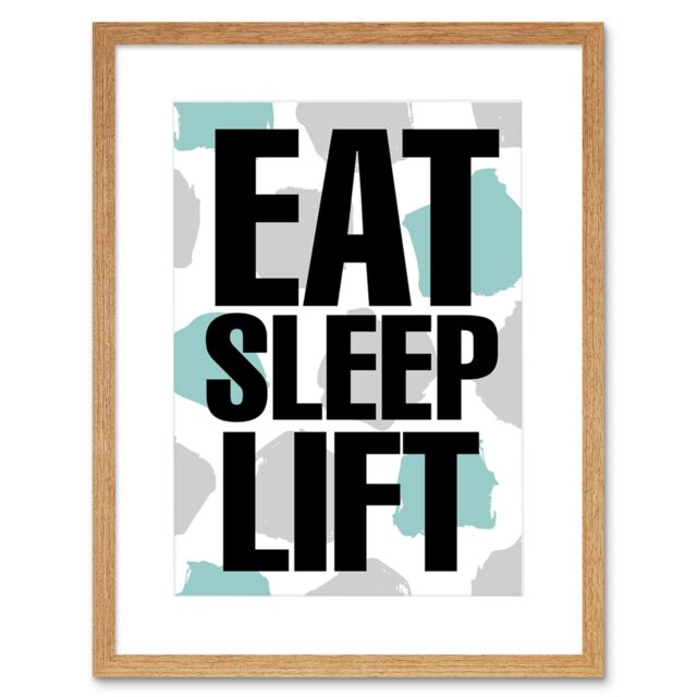 "Artery8 Wall Art Print Eat Sleep Lift Artwork Framed 9X7 Inch in Beige - Size: W7"" x H9""" - image 1