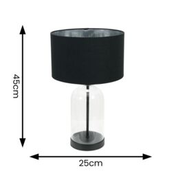 ValueLights Jessy Glass with Black Trim Table Lamp with Black with Chrome Inner Shade & Bulb - thumbnail 4