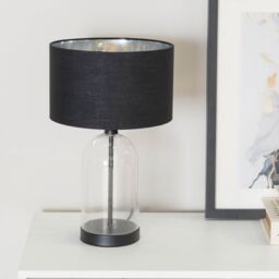 ValueLights Jessy Glass with Black Trim Table Lamp with Black with Chrome Inner Shade & Bulb - thumbnail 3