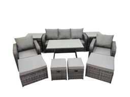Fimous Garden Rattan Furniture Set 9 Seater with 2 Side Table 2 Big Stool in Dark Grey - thumbnail 2