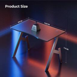VOGREX 140 x 60cm Gaming Desk Computer Gaming Table in Black - Size: 140 x 60 cm - thumbnail 2