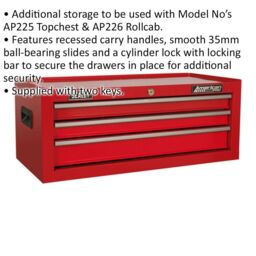 Loops 670 x 315 x 255mm RED 3 Drawer MID-BOX Tool Chest Lockable Storage Unit Cabinet - thumbnail 2