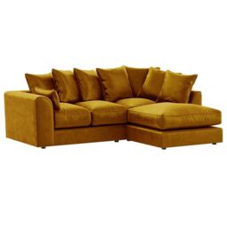 Furnishings For Less UK Brooklyn Plush Velvet 3 to 4 Seater L Shaped Corner Sofa Right Hand Facing in Gold - thumbnail 1
