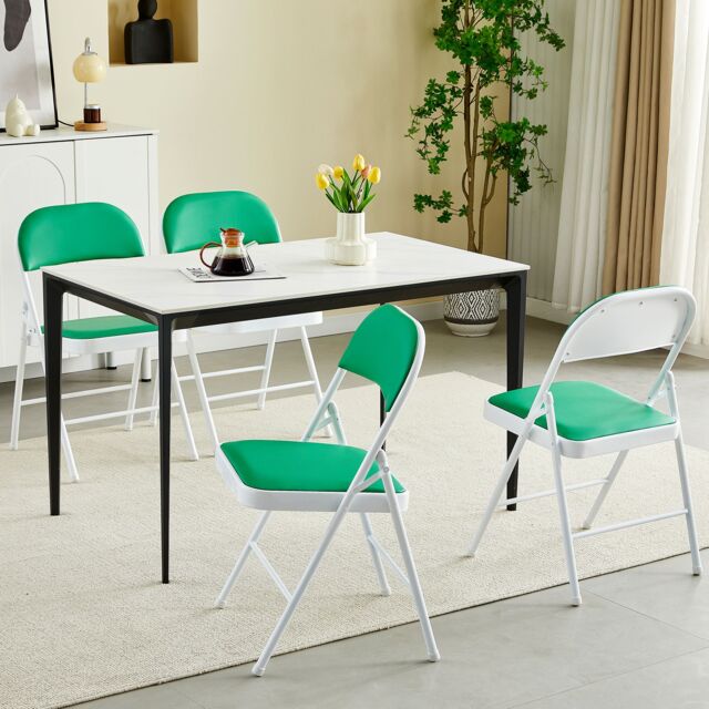 MCC Direct Set of 4 Folding Dining Chairs Metal Frame Padded Seats in Green - image 1