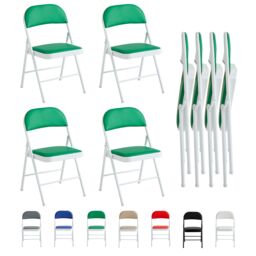 MCC Direct Set of 4 Folding Dining Chairs Metal Frame Padded Seats in Green - thumbnail 6