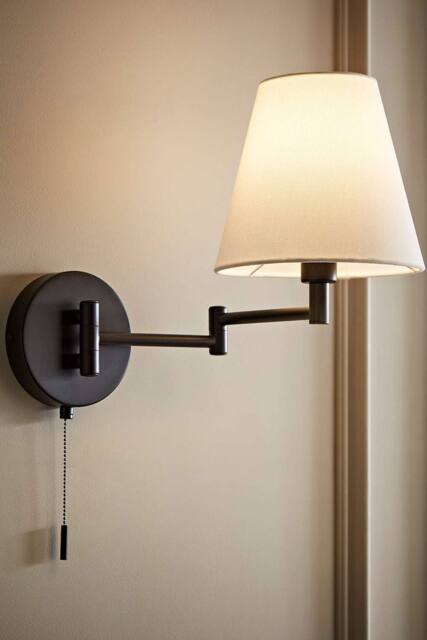 ValueLights Sonia Adjustable Swing Arm Wall Light with Tapered Linen Lamp Shade in Black - image 1