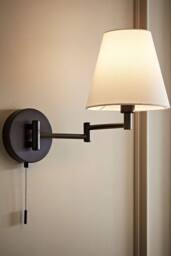 ValueLights Sonia Adjustable Swing Arm Wall Light with Tapered Linen Lamp Shade in Black