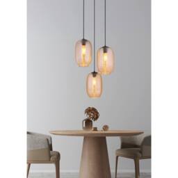 Netlighting Jefrey Cluster Pendant Matt Black Amber Glass Shade 3x E27 - thumbnail 5