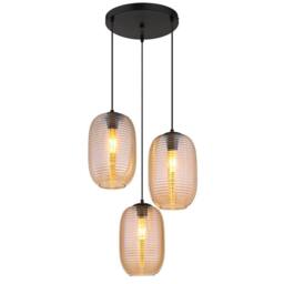 Netlighting Jefrey Cluster Pendant Matt Black Amber Glass Shade 3x E27 - thumbnail 1