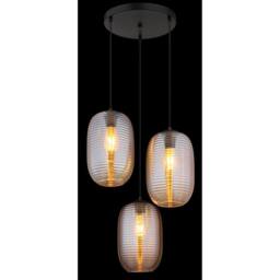 Netlighting Jefrey Cluster Pendant Matt Black Amber Glass Shade 3x E27 - thumbnail 3
