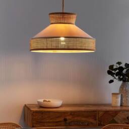 Wyld and Coco Natural Beige Rattan Pendant Lamp with Velvet Shade Adjustable Cord