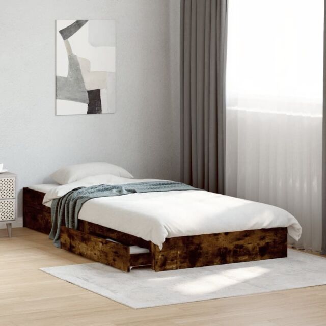 Berkfield Home Bed Frame with Drawers without Mattress Smoked Oak 90x190 cm Single in Brown - image 1