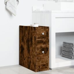 Berkfield Home Narrow Bathroom Cupboard with Wheels Smoked Oak Engineered Wood in Brown - thumbnail 3