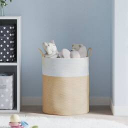Berkfield Home Storage Basket Beige & White √ò38x46 cm Cotton - Size: 38x46 cm