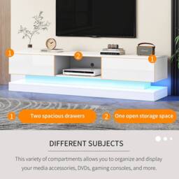 STILVORA TV Stand 160 cm with LED Lights & 2 Drawers in White - thumbnail 8