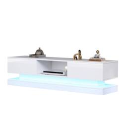 STILVORA TV Stand 160 cm with LED Lights & 2 Drawers in White - thumbnail 5