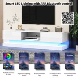 STILVORA TV Stand 160 cm with LED Lights & 2 Drawers in White - thumbnail 7