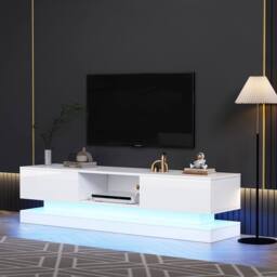 STILVORA TV Stand 160 cm with LED Lights & 2 Drawers in White - thumbnail 3