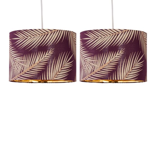 First Choice Lighting Set of 2 Tropica - Burgundy Gold Leaf Detail 25cm Pendant Lamp Shades - image 1