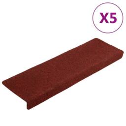 Berkfield Home Stair Mats 5 pcs Bordeaux Red 65x21x4 cm Needle Punch - Size: Medium - thumbnail 2