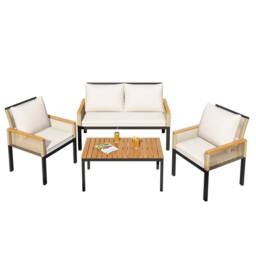 Merax 4 Piece Rattan Garden Sofa Set with Cushions & Coffee Table in Beige - thumbnail 8