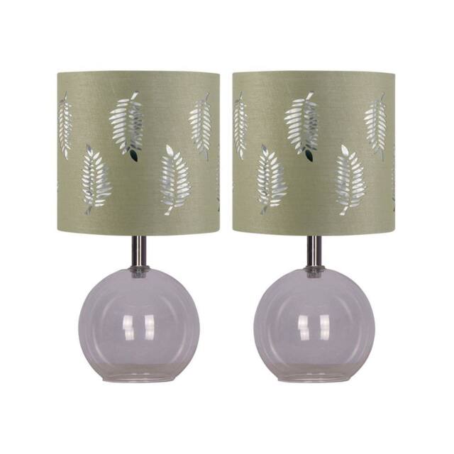 First Choice Lighting Set of 2 Buck - Clear Glass Globe Lamps with Sage Green Fern - image 1