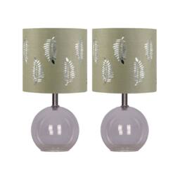 First Choice Lighting Set of 2 Buck - Clear Glass Globe Lamps with Sage Green Fern - thumbnail 1