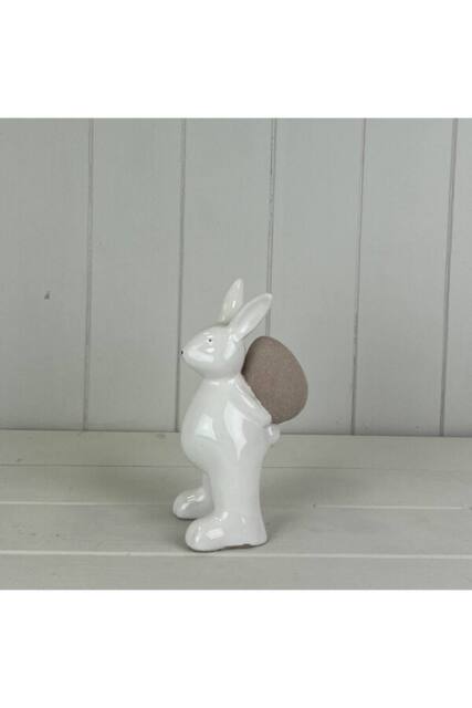 KDMD Whimsical Ceramic White Rabbit Holding an Egg - image 1