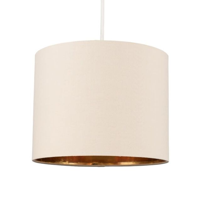 ValueLights Reni Beige with Metallic Gold Inner Easy Fit Drum Ceiling Lamp Shade - Size: Medium - image 1