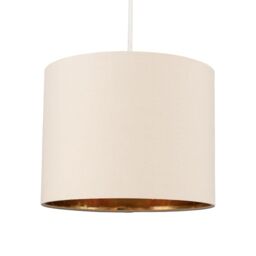 ValueLights Reni Beige with Metallic Gold Inner Easy Fit Drum Ceiling Lamp Shade - Size: Medium - thumbnail 1