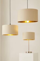 ValueLights Reni Beige with Metallic Gold Inner Easy Fit Drum Ceiling Lamp Shade - Size: Medium - thumbnail 8