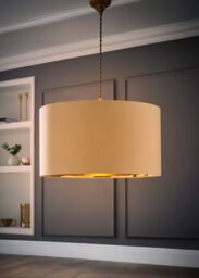 ValueLights Reni Beige with Metallic Gold Inner Easy Fit Drum Ceiling Lamp Shade - Size: Medium - thumbnail 2