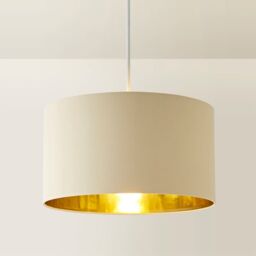 ValueLights Reni Beige with Metallic Gold Inner Easy Fit Drum Ceiling Lamp Shade - Size: Medium - thumbnail 3