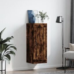 Berkfield Home Wall Mounted Cabinet Smoked Oak 34.5x34x90 cm Engineered Wood in Brown - thumbnail 3