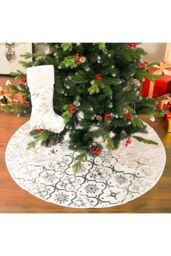 Living and Home 122CM Silver Snowflake Printed Christmas Tree Skirt w/ Christmas Stockings Xmas Tree Base Cover for Christmas New Year Home
