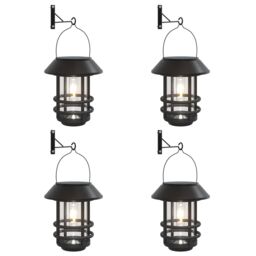 Berkfield Home Solar Outdoor Wall Lanterns 4 pcs White in Black - thumbnail 2