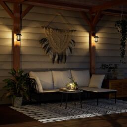 Berkfield Home Solar Outdoor Wall Lanterns 4 pcs White in Black - thumbnail 1
