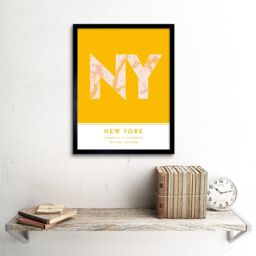 "Wee Blue Coo Wall Art Print New York NYC United States City Map Modern Typography Stylish Letter Framed Word in Yellow - Size: W12"" x H16""" - thumbnail 2