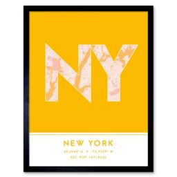 "Wee Blue Coo Wall Art Print New York NYC United States City Map Modern Typography Stylish Letter Framed Word in Yellow - Size: W12"" x H16""" - thumbnail 1