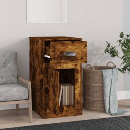 Berkfield Home Side Cabinet with Drawer Smoked Oak 40x50x75 cm Engineered Wood in Brown - Size: 40 x 50 x 75 cm - thumbnail 3