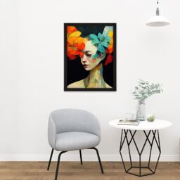 "Artery8 Wall Art Print Orange Teal Yellow Floral Feminine Portrait Abstract Style Painting Large Framed Wall Décor Art - Size: W18"" x H24""" - thumbnail 2