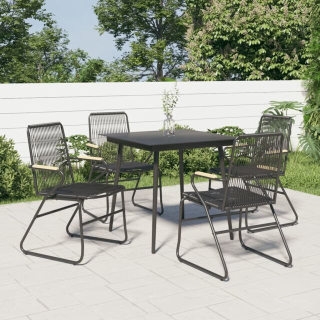 Berkfield Home 5 Piece Garden Dining Set Black PVC Rattan - image 1