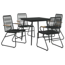 Berkfield Home 5 Piece Garden Dining Set Black PVC Rattan - thumbnail 3