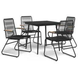 Berkfield Home 5 Piece Garden Dining Set Black PVC Rattan - thumbnail 2
