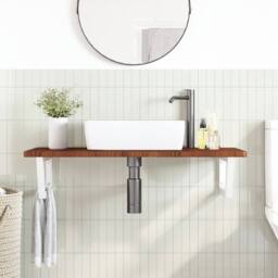 Berkfield Home Elegant Basin Shelf Wall Mounted Steel & Solid Wood Oak in Brown - thumbnail 1