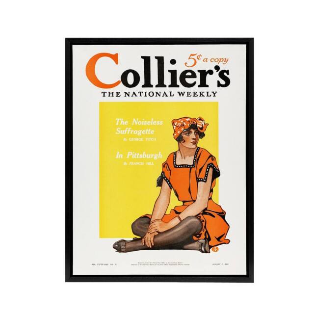 "Artery8 Vintage Magazine Cover Suffragette Vote Framed Canvas Wall Art Print in Yellow - Size: W12"" x H16""" - image 1