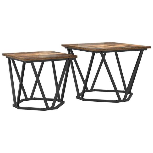 Berkfield Home 2 Piece Side Table Set Smoked Oak Engineered Wood in Brown - image 1