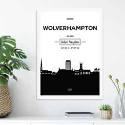 ARTZE Wolverhampton Black & White City Skyline Framed Print SIZE: A2 with White Frame - Size: A4 - thumbnail 2